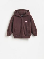 Luźna bluza z kapturem - ciemnobrązowy. Brązowe bluzy i bluzki niemowlęce Reserved, bez wzorów, z bawełny, bez ramiączek, z kapturem. Za 49.99 zł.