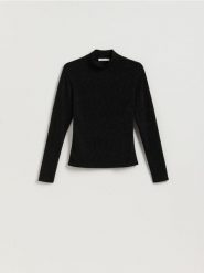 Błyszczący golf - czarny. Czarne golfy damskie Reserved, l, bez wzorów, z dzianiny, bez ramiączek. Za 69.99 zł.