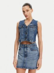 Guess Jeans Kamizelka W5GN74 D5M46 Granatowy Regular Fit. Niebieskie kamizelki damskie Guess Jeans, l, z bawełny. Za 209.99 zł.