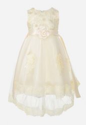 Beżowa Sukienka Rozkloszowana z Perełkami i Haftami Kynzlie. Brązowe sukienki niemowlęce Born2be, na lato, bez wzorów, z tiulu, bez ramiączek. Za 34.99 zł.