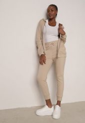 Beżowy Komplet Dresowy Zasuwana Bluza z Kapturem i Spodnie Typu Jogger Nedisare. Brązowe bluzy z kapturem damskie Born2be, l, z dresówki. Za 99.99 zł.