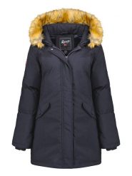 Geographical Norway Parka "Dinasty" w kolorze granatowym rozmiar: S. Niebieskie parki damskie Geographical Norway, s, z aplikacjami. Za 172.49 zł.
