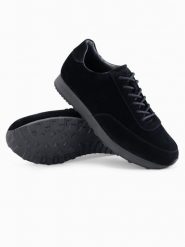 Męskie buty sportowe sneakersy z ekoskóry o zamszowym wykończeniu– czarne V1 OM-FOCS-0161 - 45. Czarne buty sportowe na co dzień męskie Ombre Clothing, z gumy, bez zapięcia. W wyprzedaży za 109.99 zł.