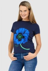 KENZO Granatowy t-shirt damski z niebieskim makiem, Rozmiar S. Niebieskie t-shirty damskie Kenzo, s, bez wzorów, bez kołnierzyka. W wyprzedaży za 332.99 zł.
