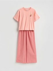 Dwuczęściowa piżama z nadrukiem - intenstywna czerwień. Czerwone piżamy damskie Reserved, l, bez wzorów, z bawełny, bez ramiączek. Za 139.99 zł.