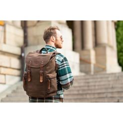 ZESTAW UPOMINKOWY ZUP-21-BR PLECAK VINTAGE T-19-BR ORAZ PORTFEL SKÓRZANY T-03-BR. Brązowe plecaki męskie bez wzorów, z bawełny. Za 249.00 zł.