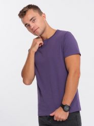 Męski klasyczny bawełniany T-shirt BASIC - fioletowy V9 OM-TSBS-0146 - XL. Fioletowe t-shirty męskie Ombre Clothing, l, bez wzorów, z bawełny, bez kołnierzyka. W wyprzedaży za 24.99 zł.