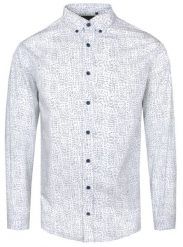 Delikatnie Taliowana Koszula Weekendowa - Pako Jeans - Biała, Drobny Wzór. Białe koszule męskie Pako Jeans, l, bez wzorów, z bawełny, bez kołnierzyka, bez ramiączek. Za 175.00 zł.