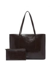 Calvin Klein Torebka Foil Logo Glossy Tote W/ Pouch LV04F3537G Brązowy. Brązowe torebki klasyczne damskie CALVIN KLEIN, bez wzorów, ze skóry, bez dodatków. Za 649.99 zł.