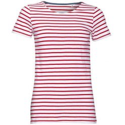 Damska Koszulka Z Okrągłym Dekoltem W Paski Miles. Białe bluzki damskie SOL'S, s, bez wzorów, sportowe, bez kołnierzyka, bez ramiączek. Za 68.99 zł.