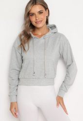 Jasnoszara Bluza z Dodatkiem Bawełny z Kapturem Wykończona Ściągaczami Evista. Szare bluzy z kapturem damskie Born2be, l, z bawełny. Za 29.99 zł.