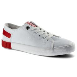 Białe Trampki Big Star Damskie Stylowe Półbuty. Czerwone półbuty damskie Big Star, bez wzorów, z jeansu, eleganckie, bez obcasa, na płaskiej podeszwie. Za 82.99 zł.