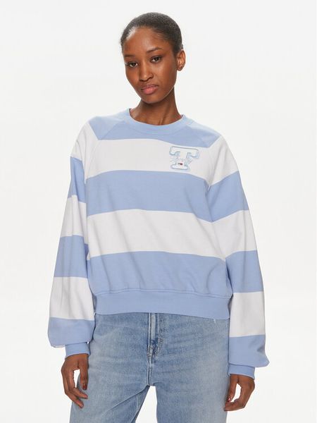 Tommy Jeans Bluza Letterman DW0DW17789 Niebieski Relaxed Fit. Niebieskie bluzy bez kaptura damskie Tommy Jeans, xxs, z bawełny. Za 309.99 zł.