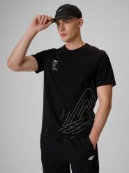 4F T-shirt regular z nadrukiem męski - czarny L. Czarne t-shirty męskie 4f, l, bez wzorów, z bawełny, bez kołnierzyka. Za 79.99 zł.