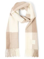 BOSS szalik tkany z wełny Kobiety Wełna (100%) biały|brązowy, ONE SIZE. Białe szaliki i kominy damskie Boss, bez wzorów, z wełny. Za 349.95 zł.