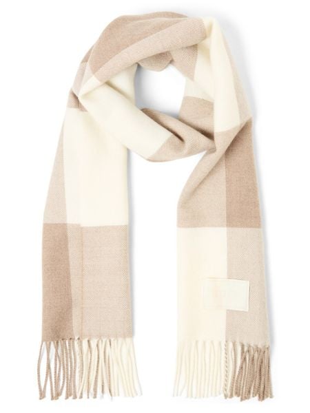 BOSS szalik tkany z wełny Kobiety Wełna (100%) biały|brązowy, ONE SIZE. Białe szaliki i kominy damskie Boss, bez wzorów, z wełny. Za 349.95 zł.