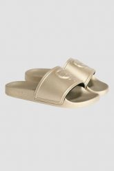 KARL LAGERFELD Złote klapki damskie KONDO 2.0 Karl NFT Relief, Rozmiar 38. Żółte klapki damskie Karl Lagerfeld, bez wzorów, bez obcasa. W wyprzedaży za 237.99 zł.