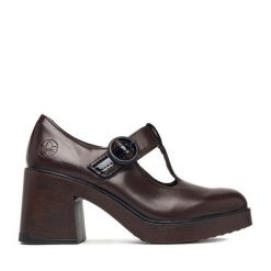 Półbuty Rieker. Brązowe półbuty damskie Rieker, bez wzorów, bez obcasa, na obcasie. Za 349.99 zł.
