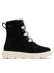 Sorel Botki Explorer III Joan 2077981010 Czarny. Czarne botki damskie Sorel, ze skóry, bez obcasa, na płaskiej podeszwie, bez zapięcia. Za 662.99 zł.
