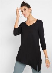 Długi T-shirt z mieszanki bawełny z wiskozą. Czarne t-shirty damskie bonprix, bez wzorów, z bawełny, z asymetrycznym kołnierzem. Za 62.99 zł.