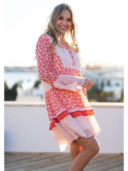 Miss goodlife Sukienka w kolorze jasnoróżowo-czerwono-białym rozmiar: L. Białe sukienki damskie miss goodlife, l, bez wzorów, z wiskozy, bez kołnierzyka, bez ramiączek, midi, rozkloszowane. Za 221.88 zł.