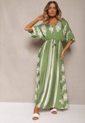 Zielona Sukienka Taliowana z Bawełny z Gumką w Pasie Rivaq. Zielone sukienki damskie Renee, na imprezę, l, bez wzorów, z bawełny, eleganckie, bez kołnierzyka, bez ramiączek, maxi, dopasowane. Za 99.99 zł.