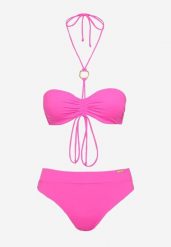 Fuksjowe Bikini Figi i Usztywniany Biustonosz z Regulowanymi Ramiączkami Ozdobiony Sznurkiem Rosbia. Czerwone bikini damskie Renee, z aplikacjami. Za 39.99 zł.
