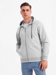Męska bluza dresowa z kapturem o delikatnej strukturze – szara V4 - Rozmiar: XXL. Szare bluzy z kapturem męskie Ombre Clothing, m, z bawełny. Za 219.99 zł.