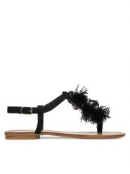 DeeZee Sandały F103-100 Czarny. Czarne sandały damskie DeeZee, bez wzorów, z materiału, bez obcasa, na płaskiej podeszwie. Za 129.99 zł.