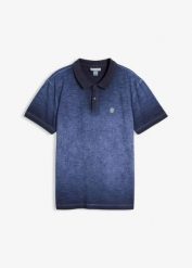 Koszulka polo z efektem sprania. Niebieskie koszulki polo męskie bonprix, m, bez wzorów, bez ramiączek. Za 82.99 zł.