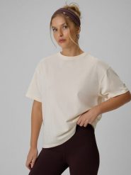 4F T-shirt loose gładki damski - kremowy XS. Białe t-shirty damskie 4f, xs, bez wzorów, z bawełny, bez kołnierzyka. Za 79.99 zł.
