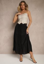 Czarna Rozkloszowana Spódnica z Wiskozy Ozdobiona Wiązaniem Elliressa. Czarne spódniczki damskie Renee, m, bez wzorów, z wiskozy, eleganckie, midi, proste. Za 44.99 zł.