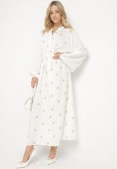 Biała Wiskozowa Sukienka o Kroju Oversize z Ozdobnym Haftem Naleniel. Białe sukienki damskie Born2be, na co dzień, m, bez wzorów, z wiskozy, bez kołnierzyka, bez ramiączek, maxi, oversize. W wyprzedaży za 119.99 zł.