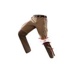 Spodnie trekkingowe 2 w 1 TREK 500 męskie. Brązowe szorty męskie FORCLAZ, bez wzorów, z elastanu. Za 149.99 zł.