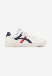 Biało-Czerwone Sznurowane Buty Sportowe z Ozdobnymi Paskami Temvia. Białe buty sportowe na co dzień męskie Born2be, bez zapięcia. Za 129.99 zł.