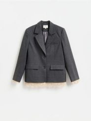 Marynarka z koronką - ciemnoszary. Szare marynarki i żakiety damskie Reserved, l, bez wzorów, z koronki. Za 299.99 zł.