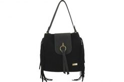 Skórzana torebka boho z frędzlami - Czarna. Czarne torebki klasyczne damskie Barberinis, bez wzorów, ze skóry, małe, bez dodatków. Za 286.99 zł.