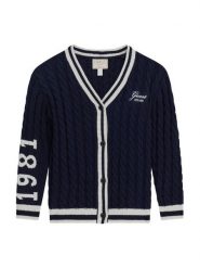Guess Kardigan J6YR09 Z0841 Granatowy Regular Fit. Niebieskie swetry dziewczęce Guess, z aplikacjami, z bawełny, bez kołnierzyka. Za 294.99 zł.