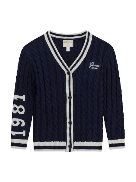 Guess Kardigan J6YR09 Z0841 Granatowy Regular Fit. Niebieskie swetry dziewczęce Guess, z aplikacjami, z bawełny, bez kołnierzyka. Za 294.99 zł.