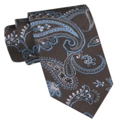 Klasyczny Krawat Męski CHATTIER - Brąz, Niebieskie Paisley. Niebieskie krawaty i muchy męskie Chattier, bez wzorów, z tkaniny, eleganckie. Za 49.00 zł.