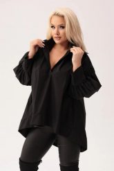 Czarna bawełniana oversize'owa koszula Martina PLUS SIZE XXL. Czarne koszule damskie Moda Size Plus Iwanek, plus size, bez wzorów, z bawełny, eleganckie, z asymetrycznym kołnierzem, plus size, bez ramiączek. Za 259.90 zł.