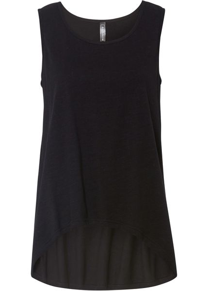 Top z bawełny organicznej. Czarne topy damskie bonprix, bez wzorów, z bawełny, bez kołnierzyka. Za 52.99 zł.