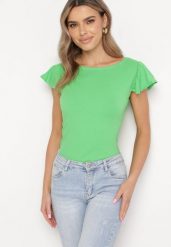 Zielony Bawełniany Top z Falbankami Wokół Rękawów Fenculia. Zielone topy damskie Born2be, xl, bez wzorów, z bawełny, bez kołnierzyka. Za 29.99 zł.