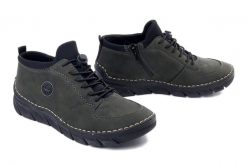 Rieker 55071-54 green, półbuty damskie. Zielone półbuty damskie Rieker, bez wzorów, ze skóry ekologicznej, bez obcasa. Za 313.65 zł.