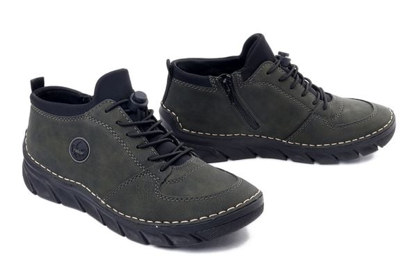 Rieker 55071-54 green, półbuty damskie. Zielone półbuty damskie Rieker, bez wzorów, ze skóry ekologicznej, bez obcasa. Za 313.65 zł.