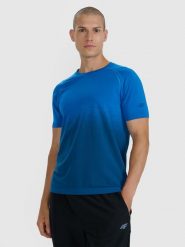 4F Koszulka do biegania w terenie szybkoschnąca męska - granatowa S/M. Niebieskie t-shirty sportowe męskie 4f, l, z elastanu, bez ramiączek, do biegania. Za 129.99 zł.