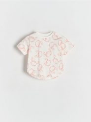 T-shirt z asymetrycznym dołem - złamana biel. Koszulki dziewczęce Reserved, m, bez wzorów, z bawełny, bez ramiączek. W wyprzedaży za 12.99 zł.