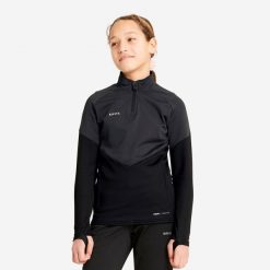 Bluza do piłki nożnej dla dziewczynek Kipsta Viralto. Czarne bluzy z kapturem damskie KIPSTA, z materiału. Za 49.99 zł.
