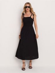 Wiskozowa sukienka midi na ramiączkach - czarny. Czarne sukienki damskie Sinsay, l, bez wzorów, z wiskozy, bez kołnierzyka, bez ramiączek, midi. Za 49.99 zł.