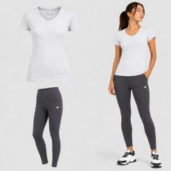 KOMPLET DAMSKI 4F T-SHIRT + LEGGINSY ZESTAW SPORTOWY NA CO DZIEŃ XL SS26. Legginsy damskie 4f, uniwersalny, bez wzorów, z bawełny. Za 88.50 zł.